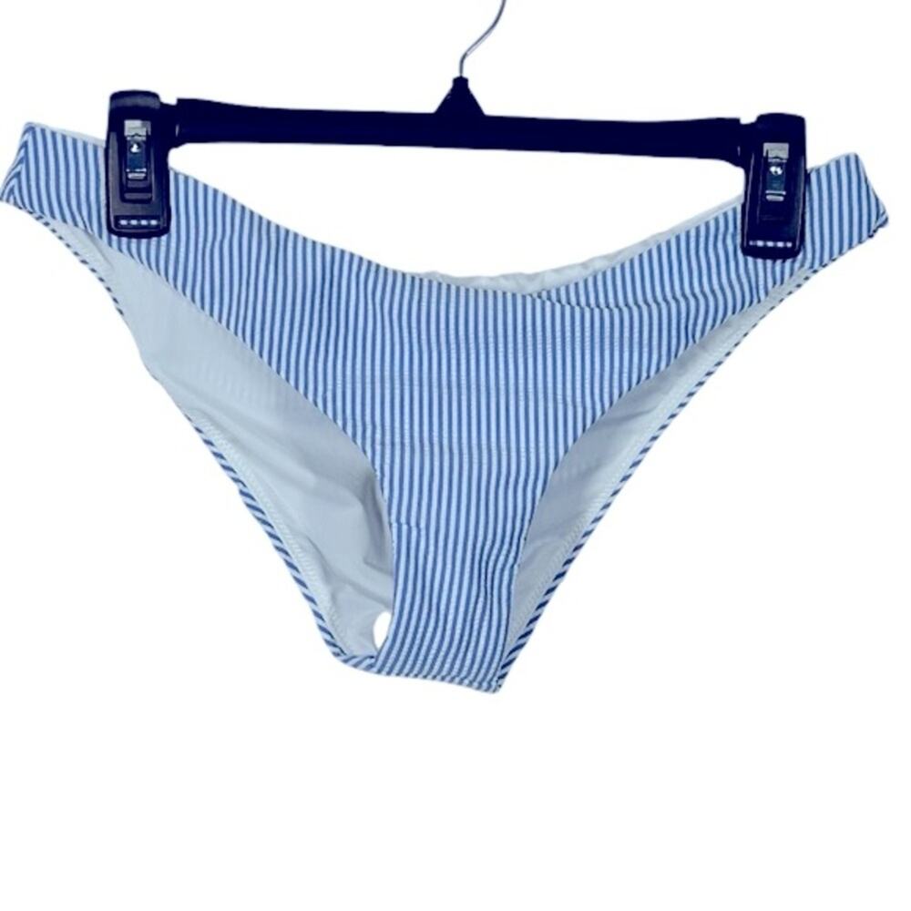 J.Crew Seersucker Hipster Bikini Bottom Medium Blue White Nautical Swimwear - Picture 3 of 11
